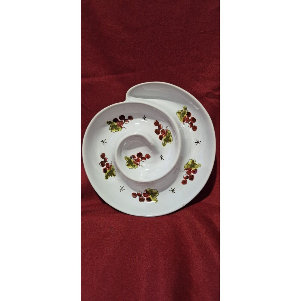 Julia Junkin Relish Escargot Olives Dish California Pantry Grape Pattern EUC